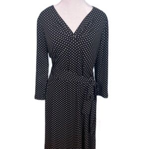 Talbots Polka Dot Wrap Dress Black White Petite 12P Career‎ Casual Chic Pristine
